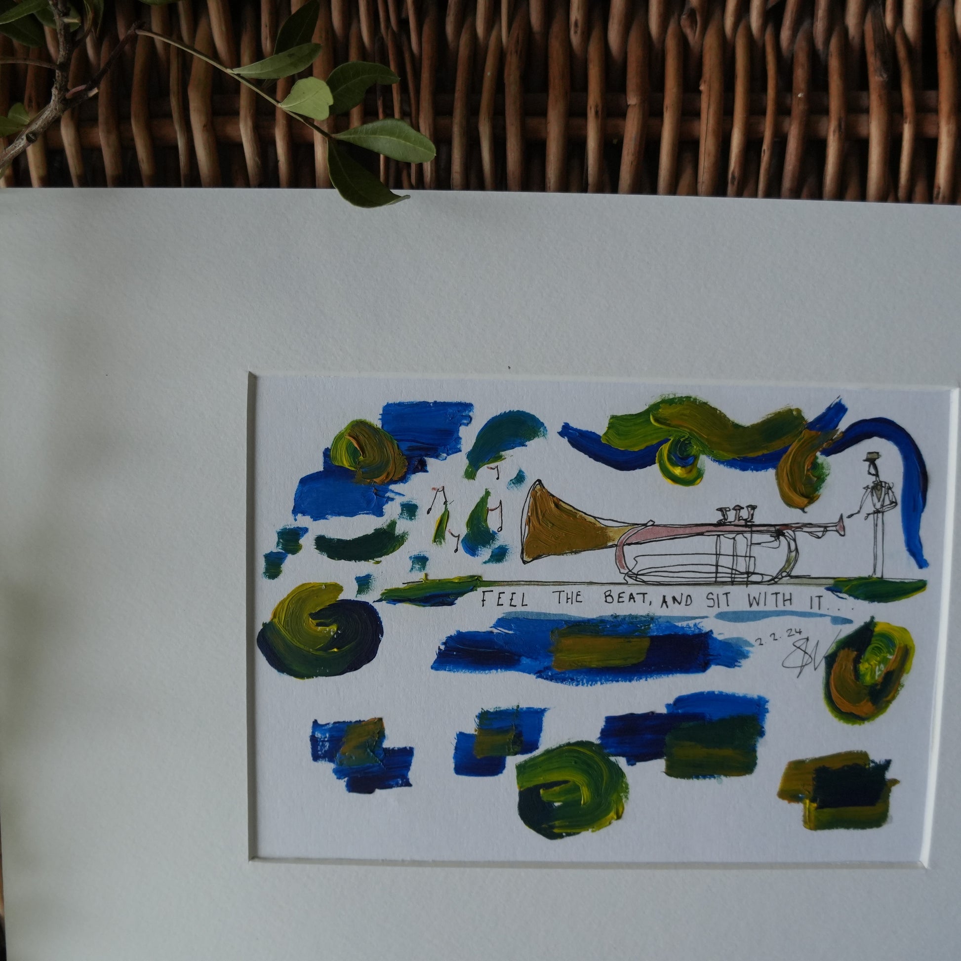 Feel The Beat and Sit With It - A4 Art - Original Doogle - Oil Paint