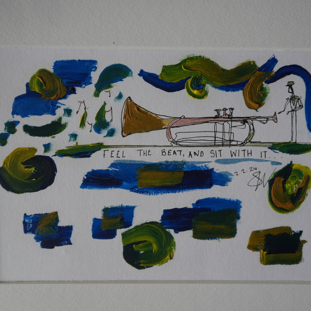 Feel The Beat and Sit With It - A4 Art - Original Doogle - Oil Paint