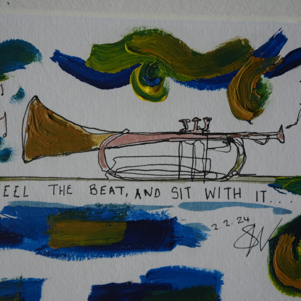 Feel The Beat and Sit With It - A4 Art - Original Doogle - Oil Paint