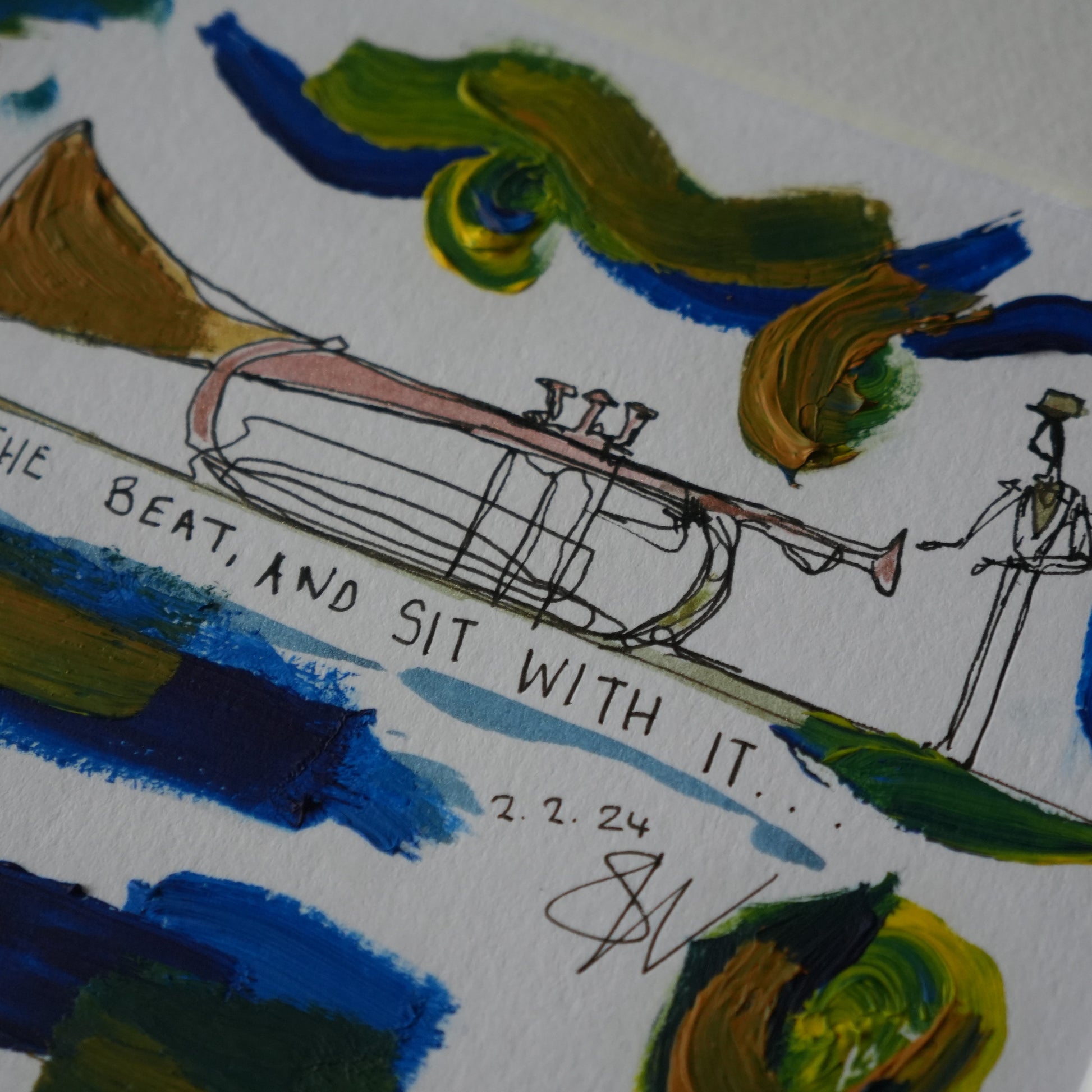 Feel The Beat and Sit With It - A4 Art - Original Doogle - Oil Paint