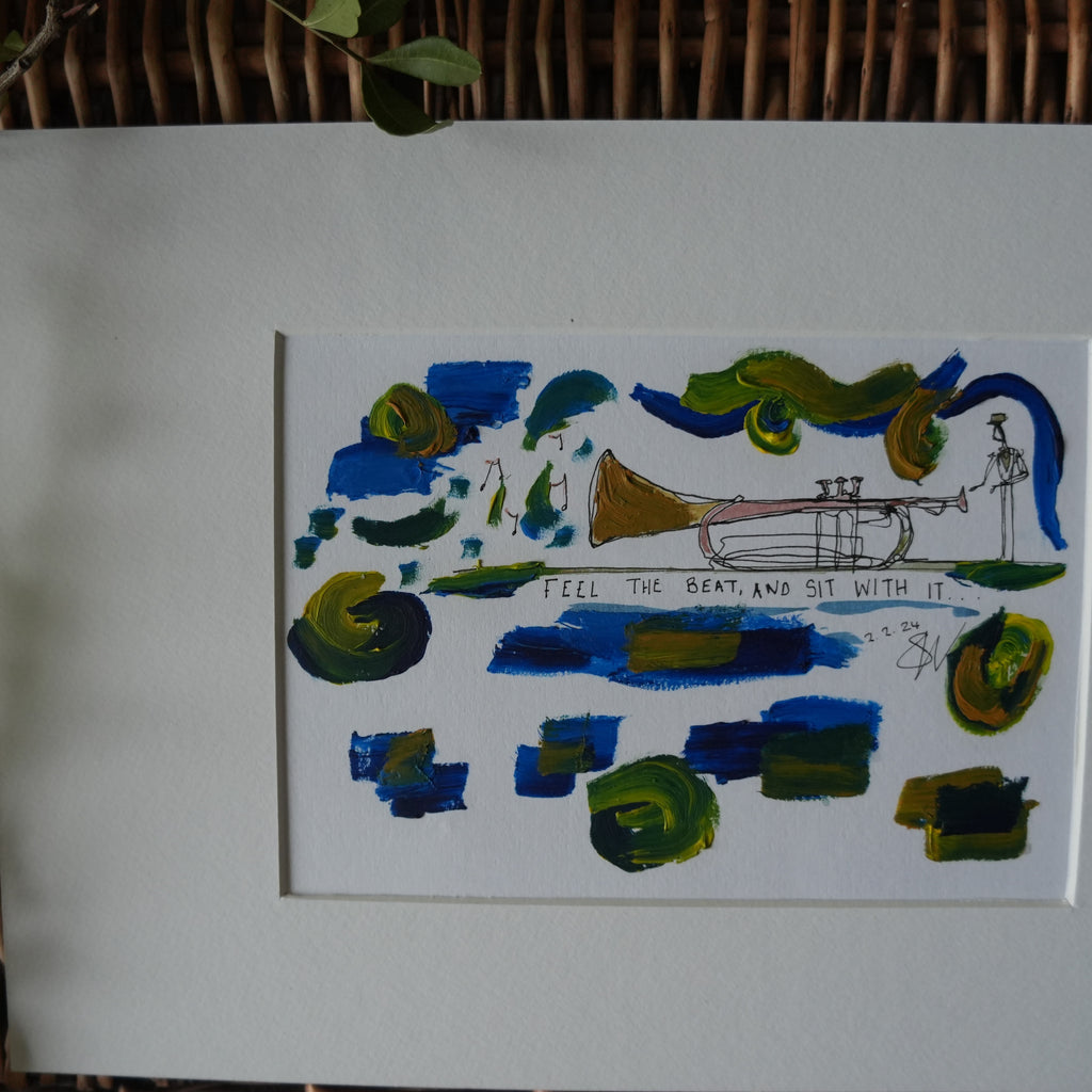 Feel The Beat and Sit With It - A4 Art - Original Doogle - Oil Paint