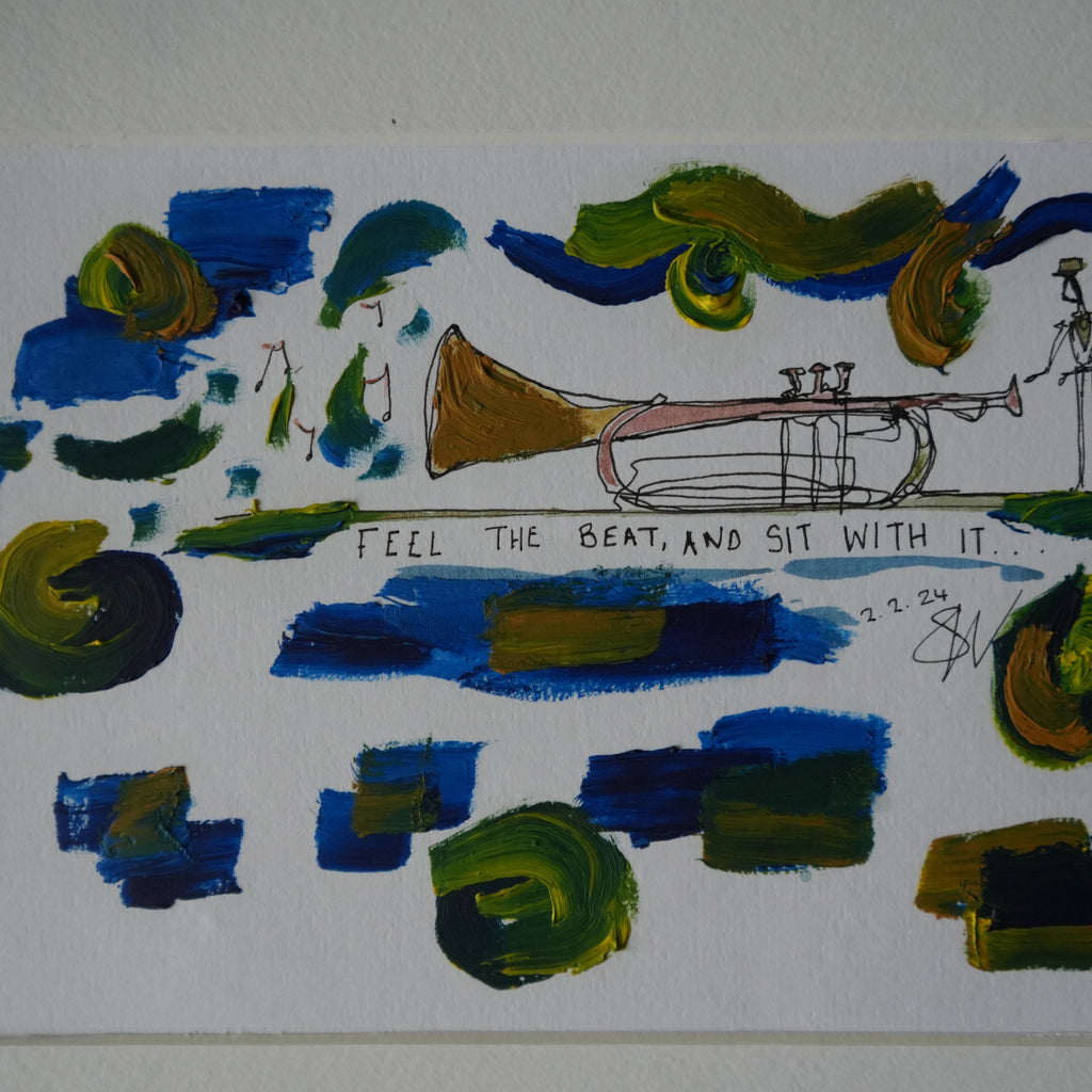 Feel The Beat and Sit With It - A4 Art - Original Doogle - Oil Paint